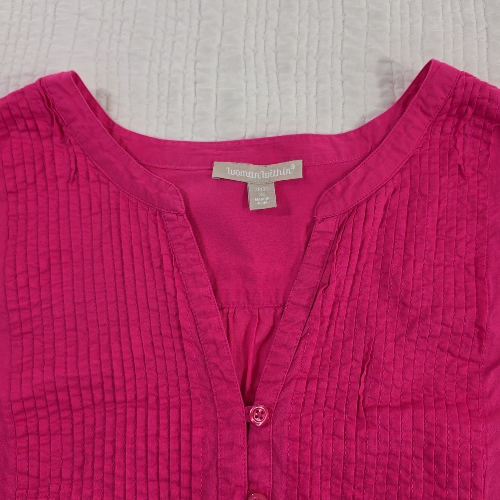 Woman Within V-Neck Tunic Top 3X (30/32) Bright Fuchsia Henley - Picture 4 of 12